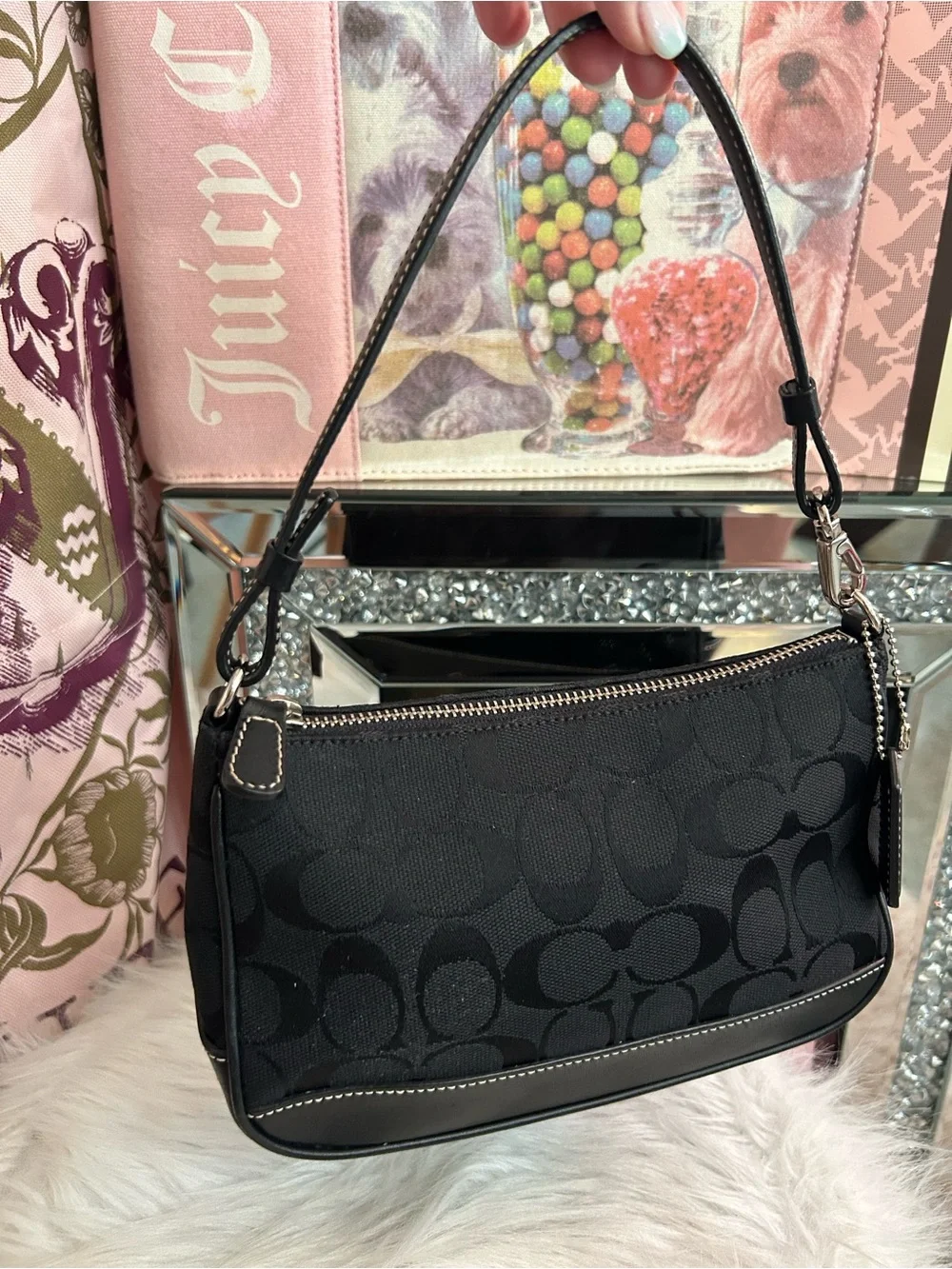 Y2K Vintage COACH 6094 Demi Black Signature Logo Baguette Bag